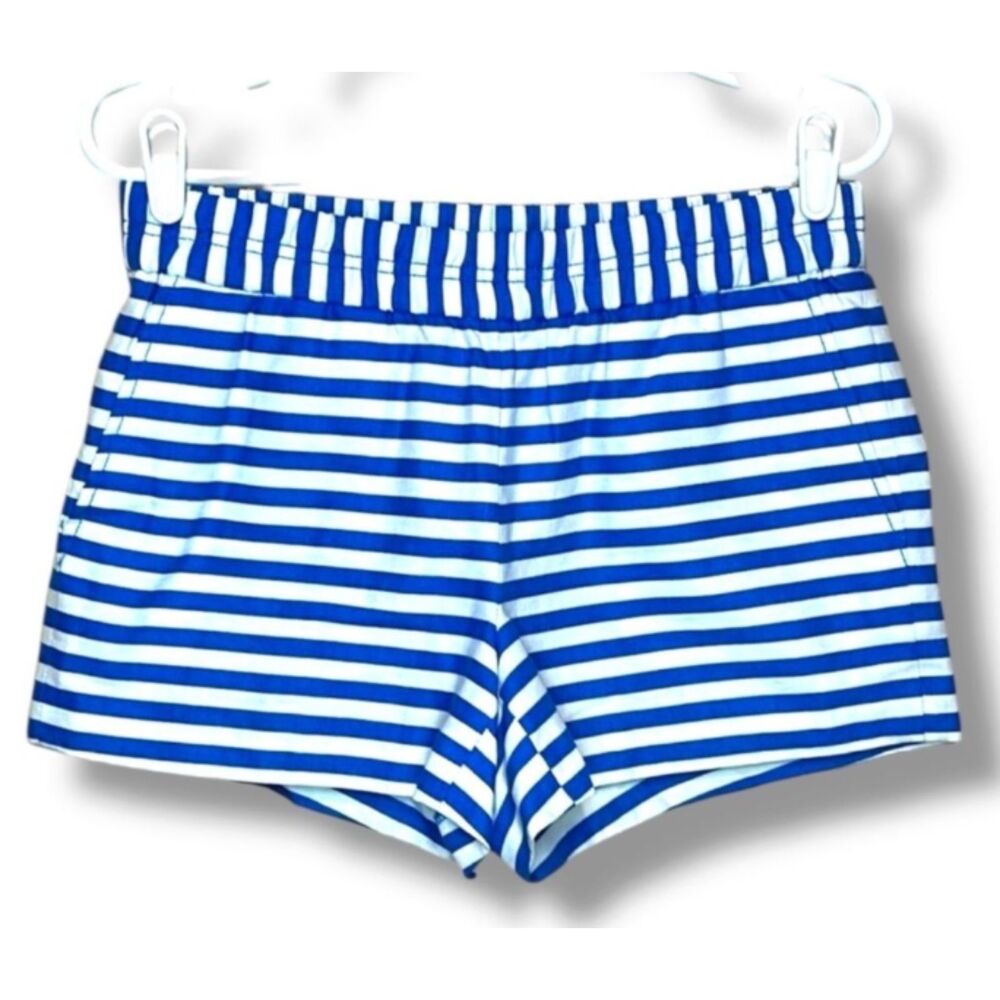 J.Crew Striped Pull On Linen Shorts Size 6 Blue White Coastal Resort Chic Summer